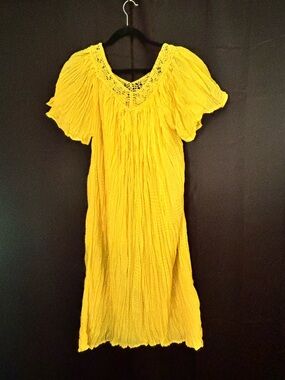 bloom Bright Yellow Crochet-Neck Peasant dress